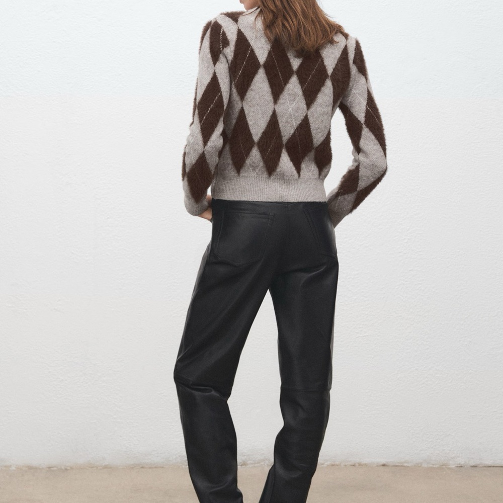 Mango Argyle Patterned Brown and Gray Sweater NWT - image 2